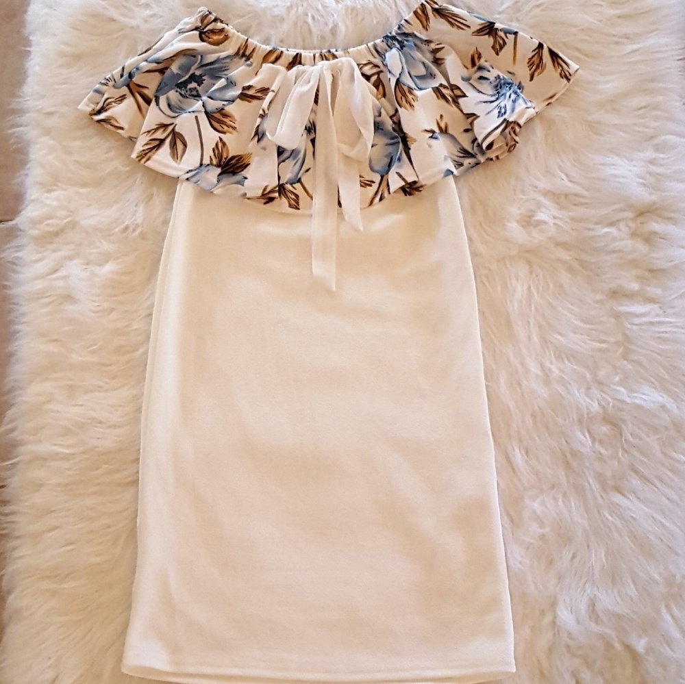 White Floral Off Shoulder Mini Dress